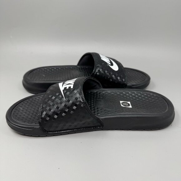 Nike Benassi JDI Womens Size 9 343881-011 Black Open Toe Slip On Slide Sandals - Picture 2 of 8
